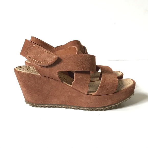 Pedro Garcia Shoes - Pedro Garcia Fedra Wedge Sandals Womens 37 Adobe Tan Suede Open Toe Criss Cross